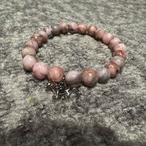 Elegant Pink Natural Stone Beaded Bracelet with Horse Charm